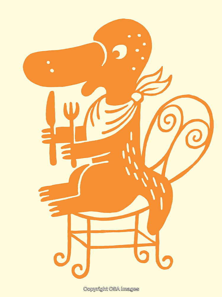 Playful Orange Line Art Illustration of a Dining Cartoon Character