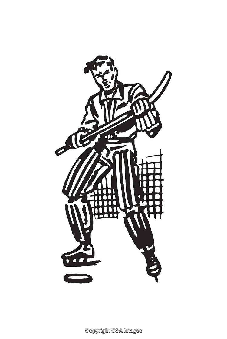 Vintage Line Art Illustration of a Hockey Player in Action