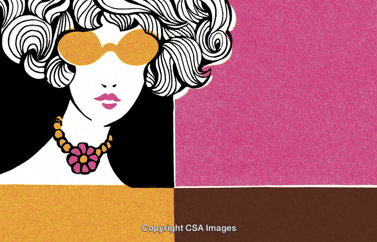 Pop Art Style Illustration of a Woman with Sunglasses and Floral Necklace