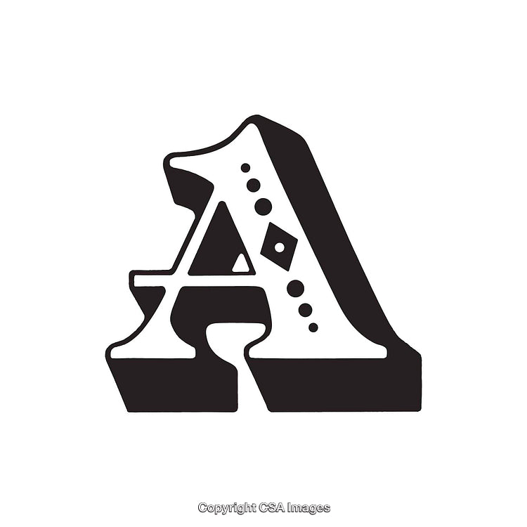 Decorative Black and White Letter A Design with Stylized Elements