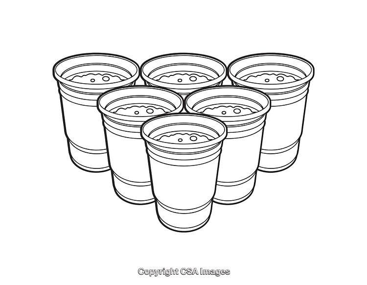 Outline Illustration of Plastic Cups in a Triangular Arrangement