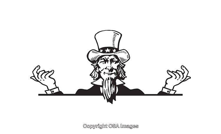 Black And White Illustrative Line Art of a Patriotic Figure Pose