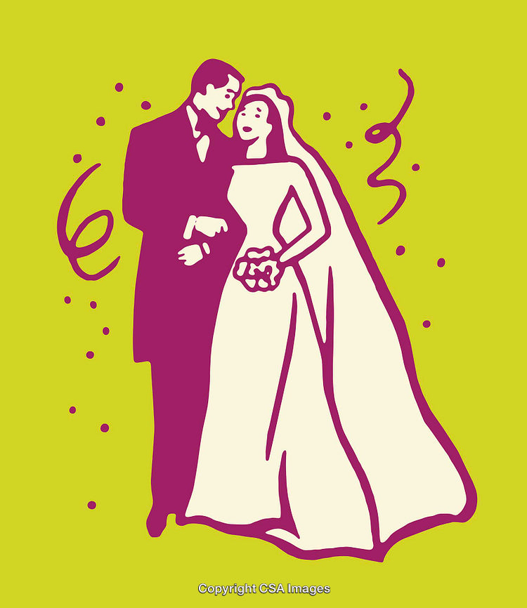 Elegant Bride and Groom Illustration in Vibrant Colors