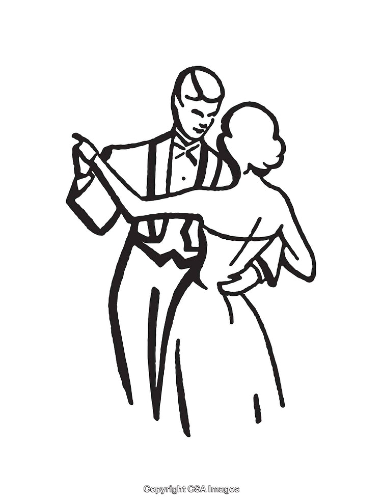 Elegant Couple Dancing in Formal Attire Line Art Illustration