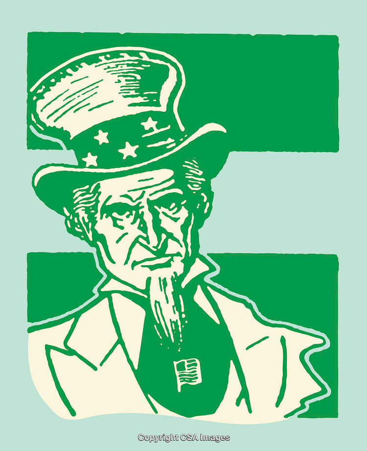 Vintage Line Art Illustration of a Patriotic Icon in Green Tones