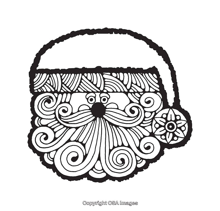Intricate Black and White Santa Line Art Illustration for Christmas Design