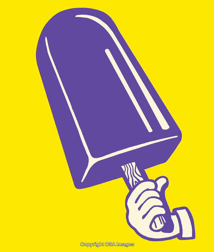Purple Popsicle Icon Illustration with Hand on Bold Yellow Background