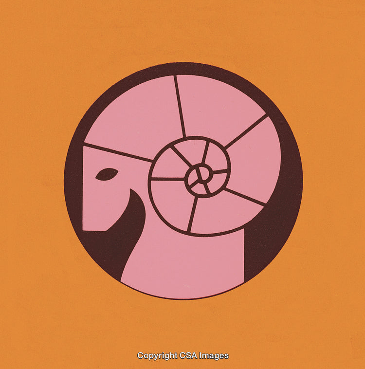 Abstract Illustration of Spiral Ram Horn in Bright Orange and Pink Colors