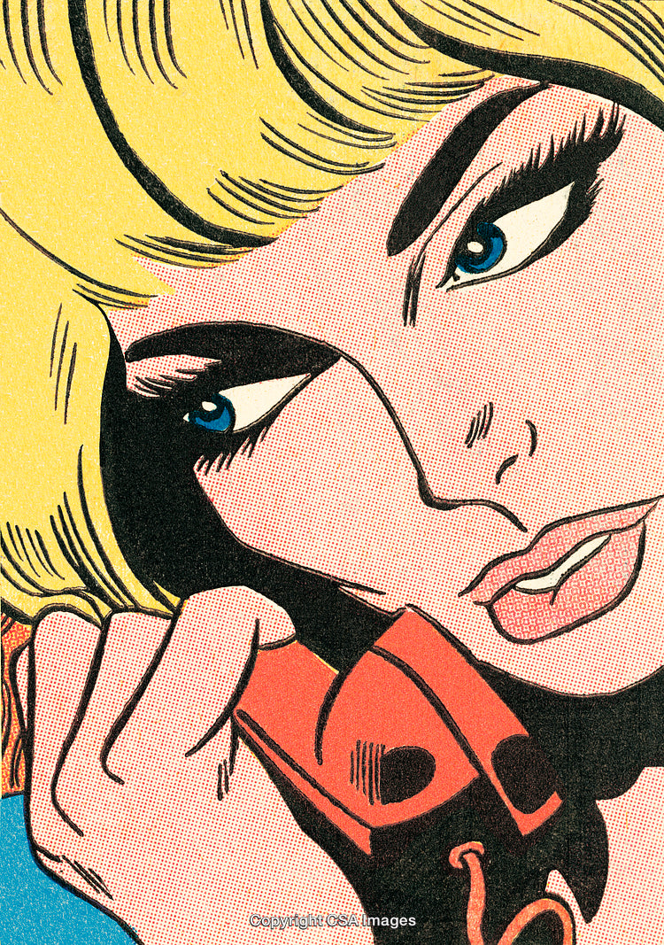 Retro Comic-Style Illustration of a Woman Talking on a Phone