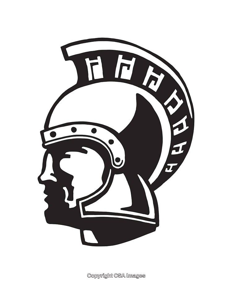 Black and White Roman Warrior Helmet Line Art Illustration
