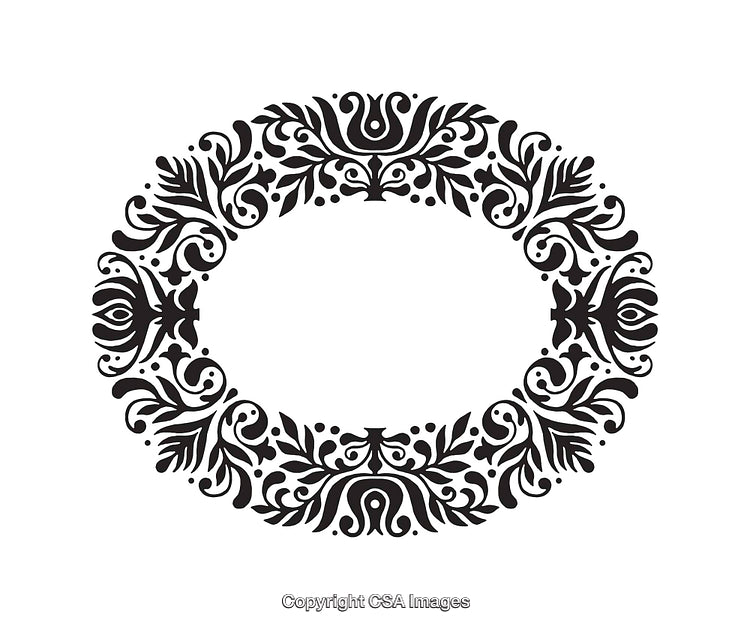 Ornate Circular Frame in Black and White Decorative Line Art Style