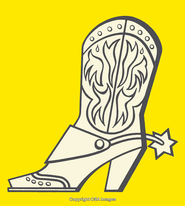 Stylized Western Cowboy Boot Line Art on Yellow Background