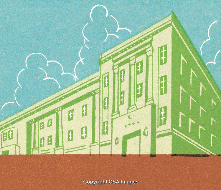 Vintage Illustration of a Classic Building Against a Clear Sky