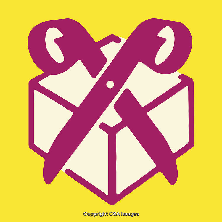 Bold Line Art of Box and Ribbon on Yellow Background