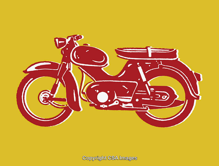 Vintage Style Motorcycle Illustration in Red and Yellow Tones