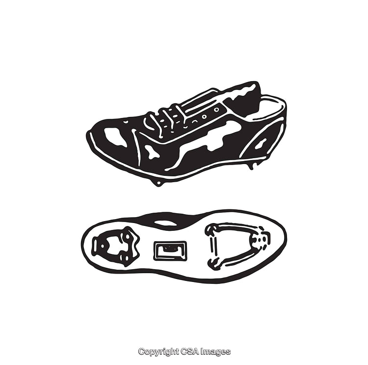 Detailed Black and White Illustration of Cycling Shoes and Cleats