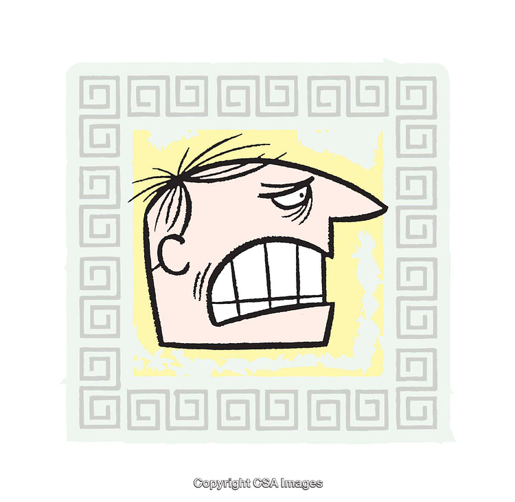 Cartoon Illustration of Angry Expression with Stylized Geometric Frame