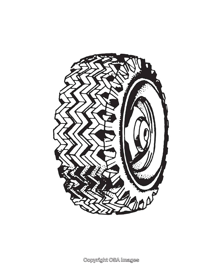 Detailed Black and White Illustration of a Heavy Duty Off-Road Tire