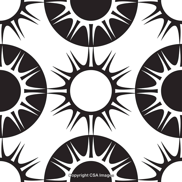 Abstract Black and White Geometric Sun Shape Pattern Design