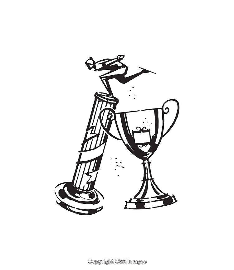 Black and White Line Art of Trophy and Award Symbolizing Success