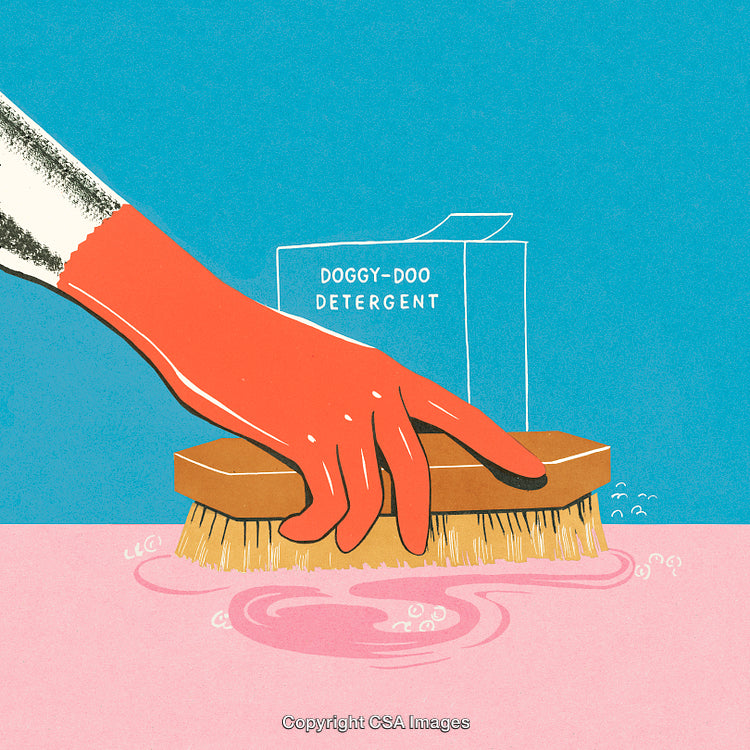 Hand in Glove Cleaning Surface with Suds Using Scrubbing Brush