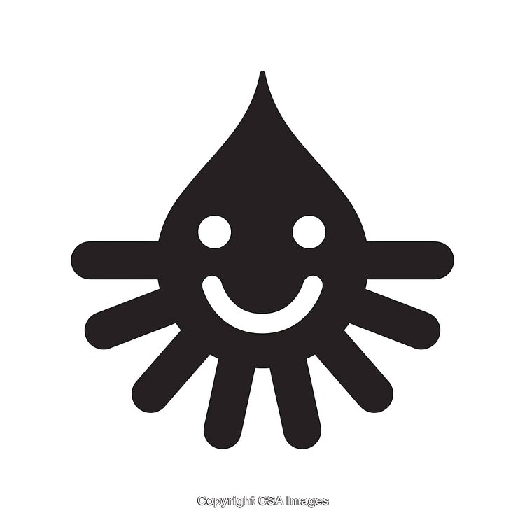 Happy Sun-Inspired Icon With Drop-Shaped Top in Black and White