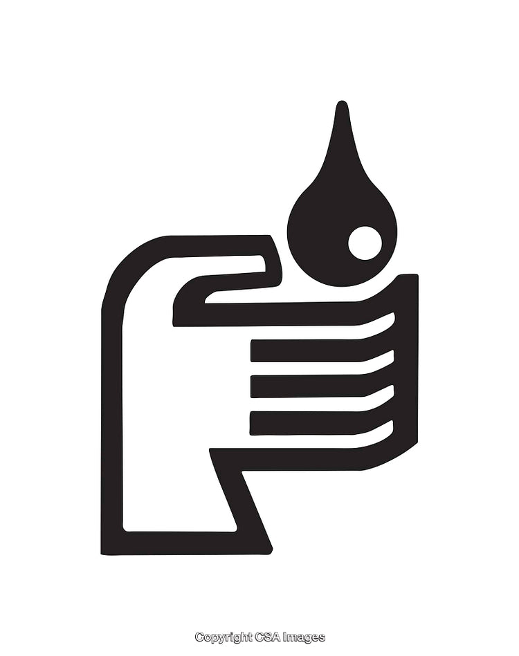 Black and White Icon Depicting a Drop and a Hand Design