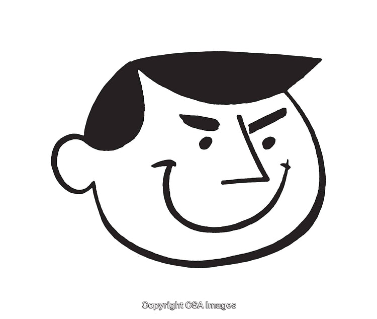 Black and White Smiling Face Illustration of a Man