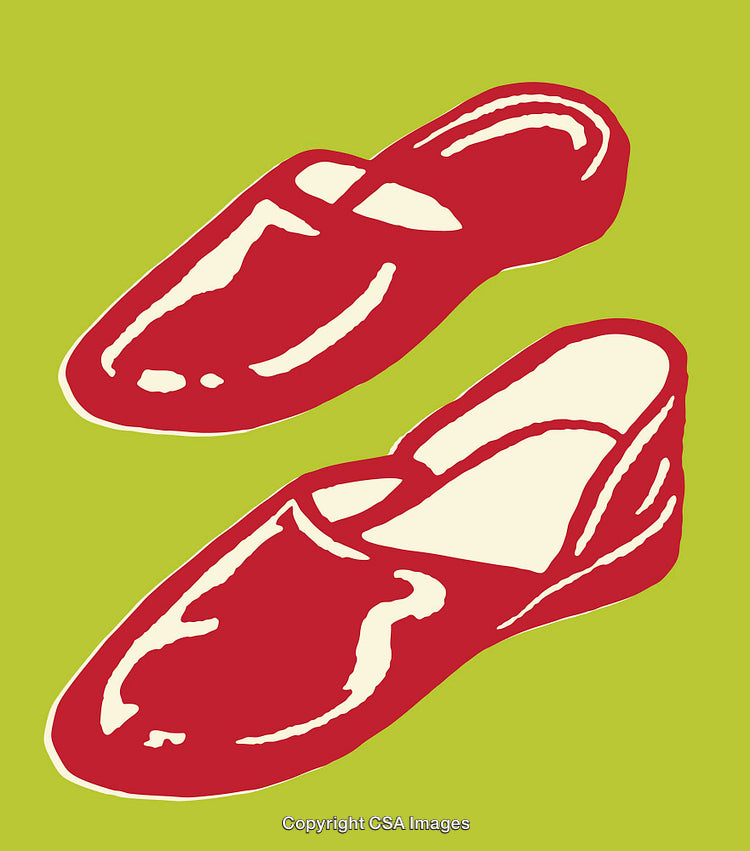 Red Shoes Color Illustration on Bright Green Background
