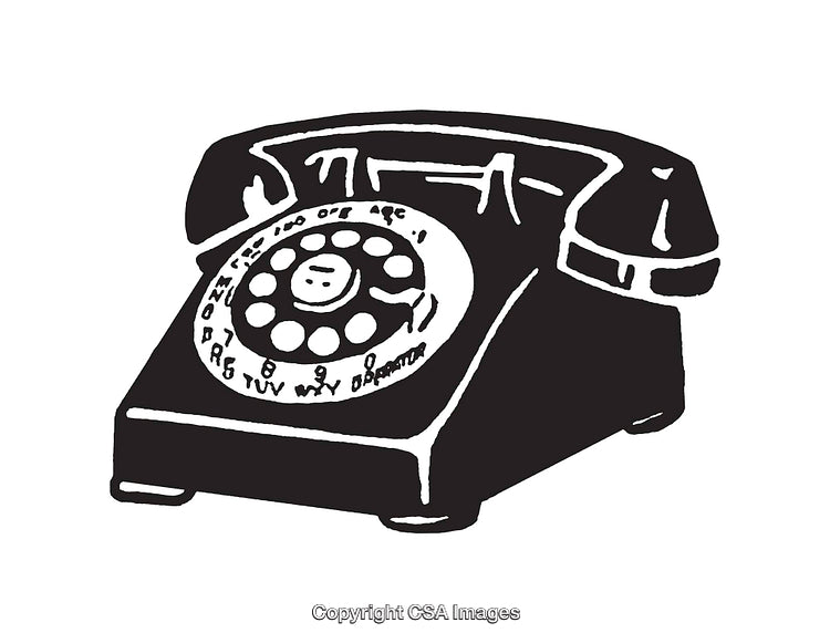 Vintage Black-and-White Rotary Telephone Illustration of a Classic Design