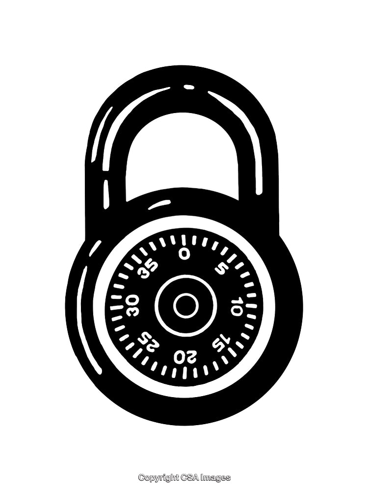 Black and White Line Art Illustration of a Combination Lock