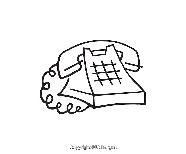 Black and White Drawing of a Vintage Landline Telephone