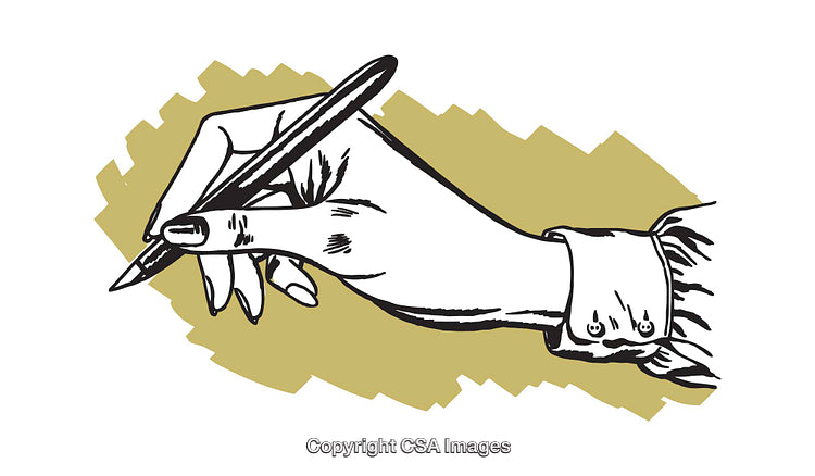 Elegant Hand Holding a Pen in a Vintage Style Illustration