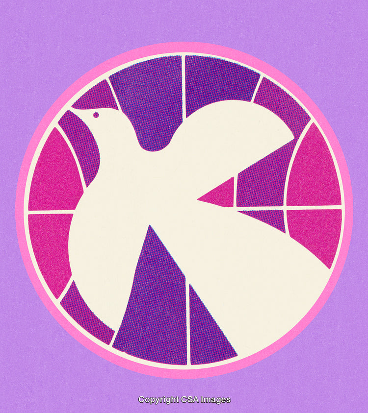 Abstract Dove Illustration in a Bold Circular Stained Glass Design