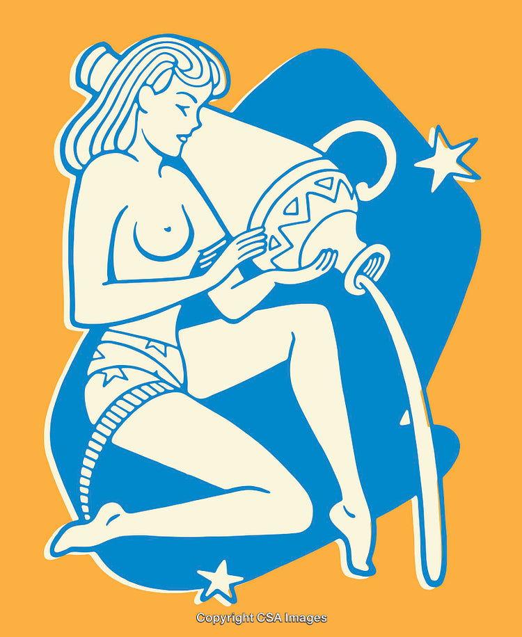 Color Line Art Illustration of Aquarius Zodiac Sign with Starry Details