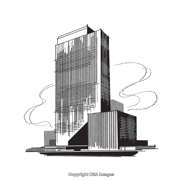 Modern Skyscraper Line Art Depicting Urban Architecture and Detailing