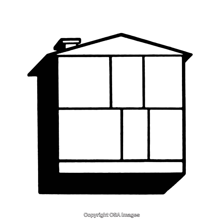Black and White Minimalistic House Illustration With Geometric Layout
