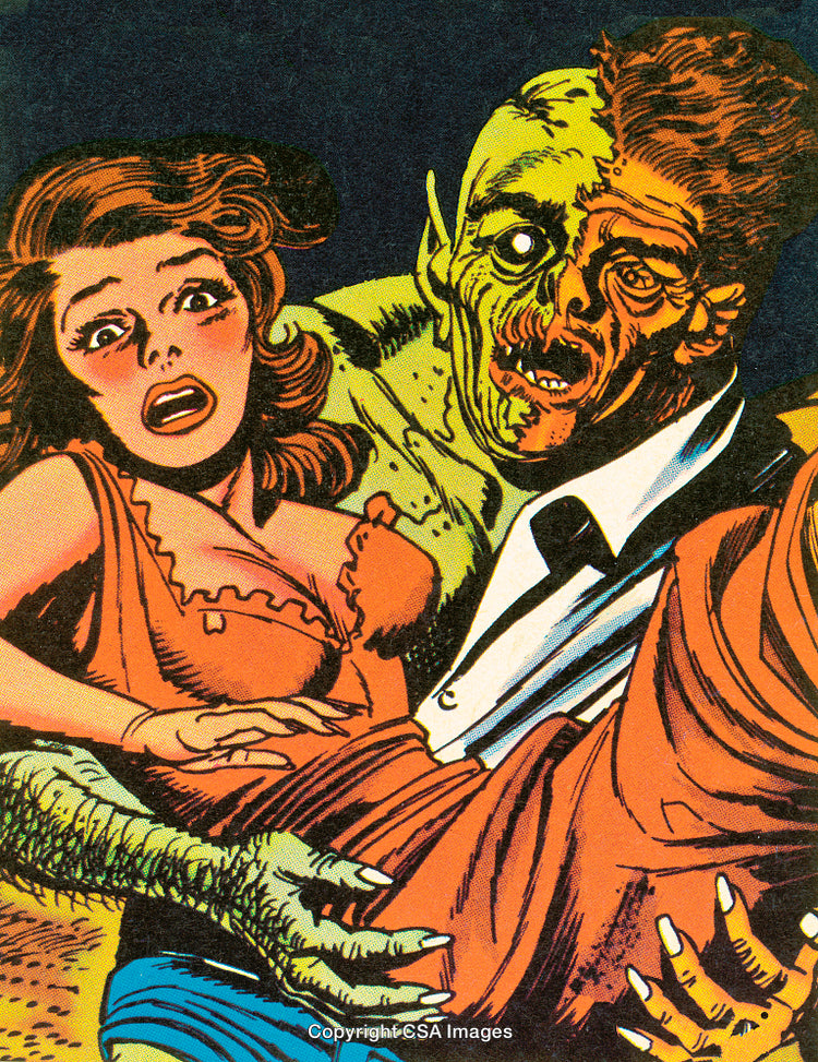 Vintage Comic Illustration Featuring Horror and Suspense Theme