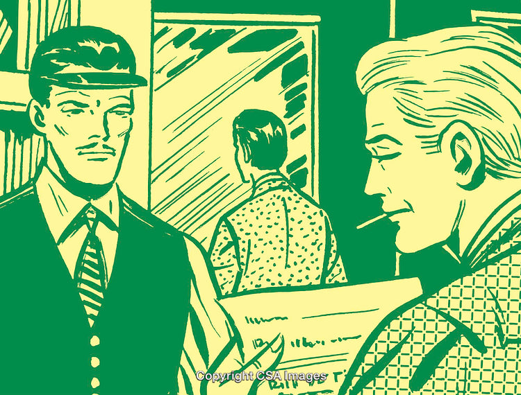 Vintage Comic-Style Illustration Featuring Characters in a Suspenseful Moment