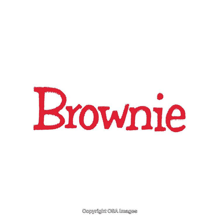 Stylized Red Text Depicting the Word Brownie in Bold Font