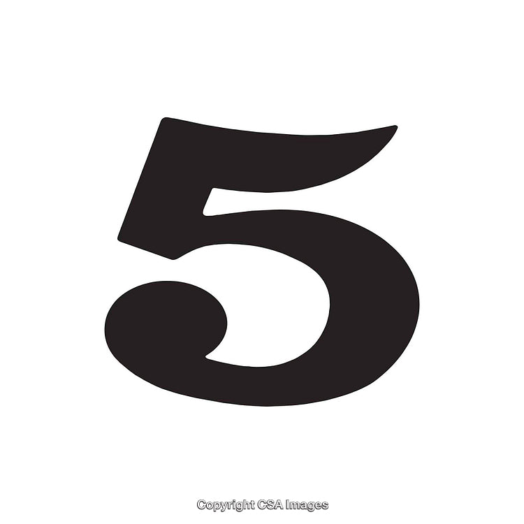 Stylized Black Number Five on White Background in Bold Typography