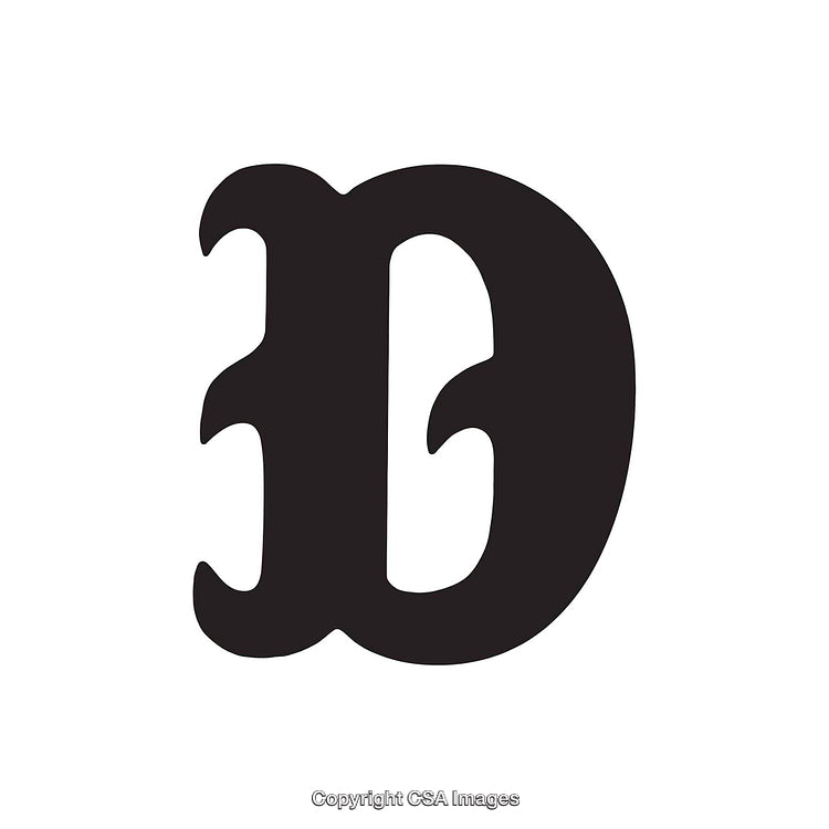 Black Gothic Letter D on White Background for Typography Design