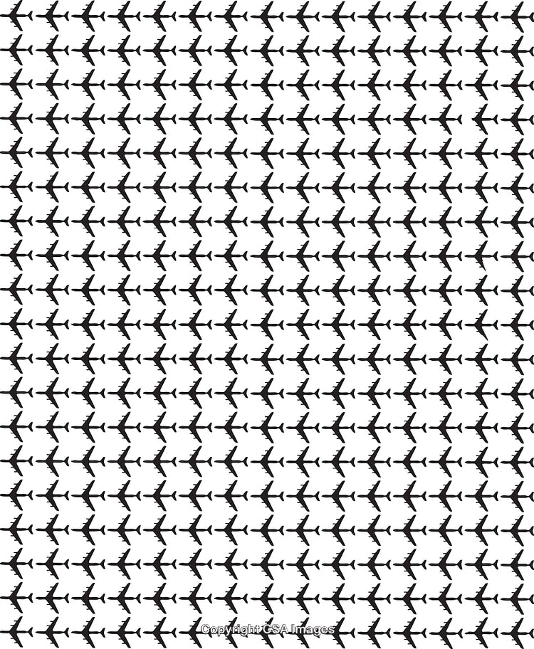 Black and White Plane Pattern Background Design With Repeated Airplane Shapes