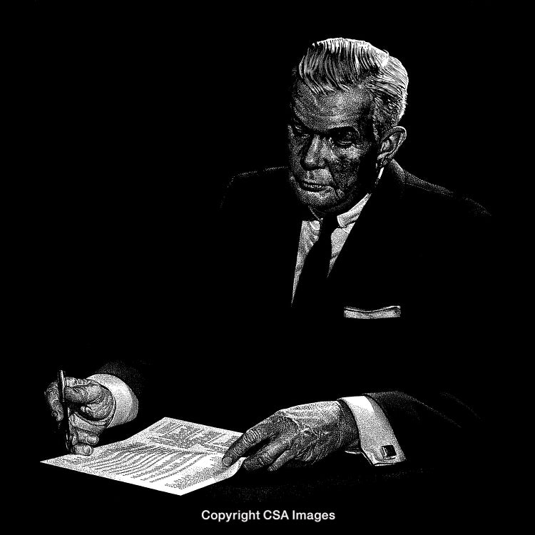 Detailed Etched Portrait of a Man Writing With a Pen on a Document