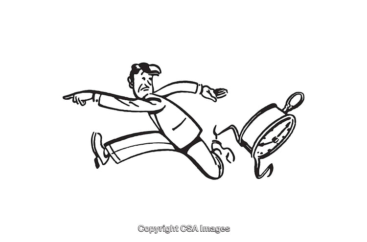 Retro Styled Black and White Cartoon of a Surprised Man with a Frying Pan