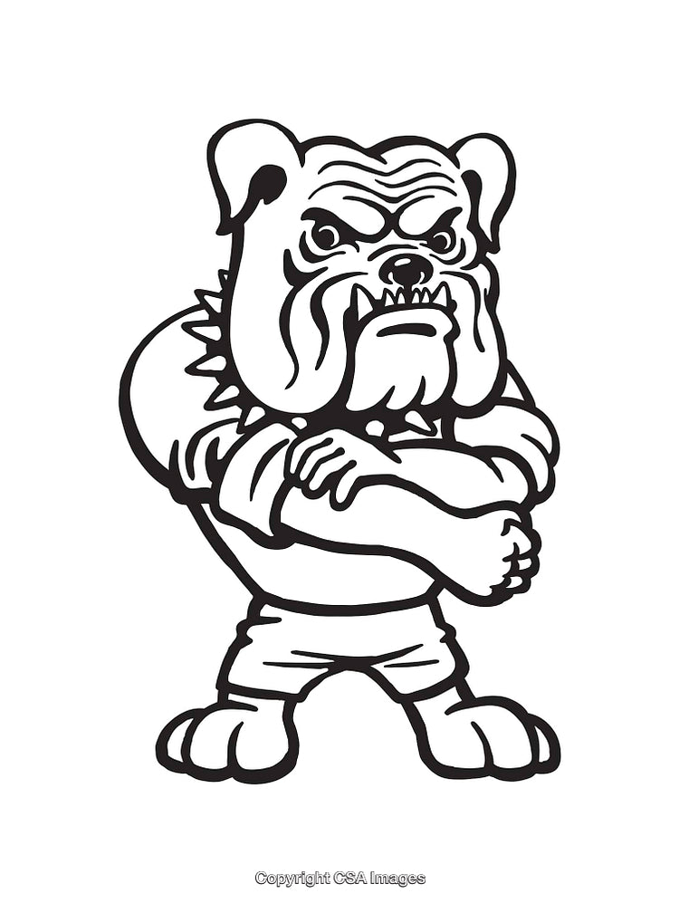 Black and White Illustration of a Strong Bulldog Mascot Character