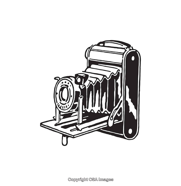 Vintage Black and White Illustration of a Retro Camera