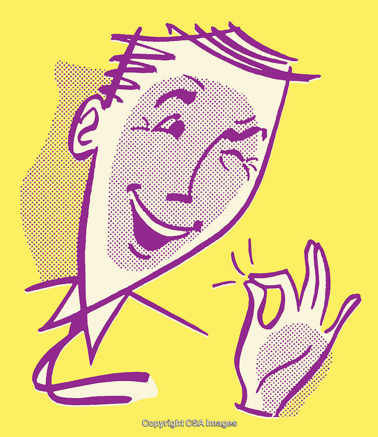 Bright Pop Art Style Illustration of a Smiling Face with Okay Gesture