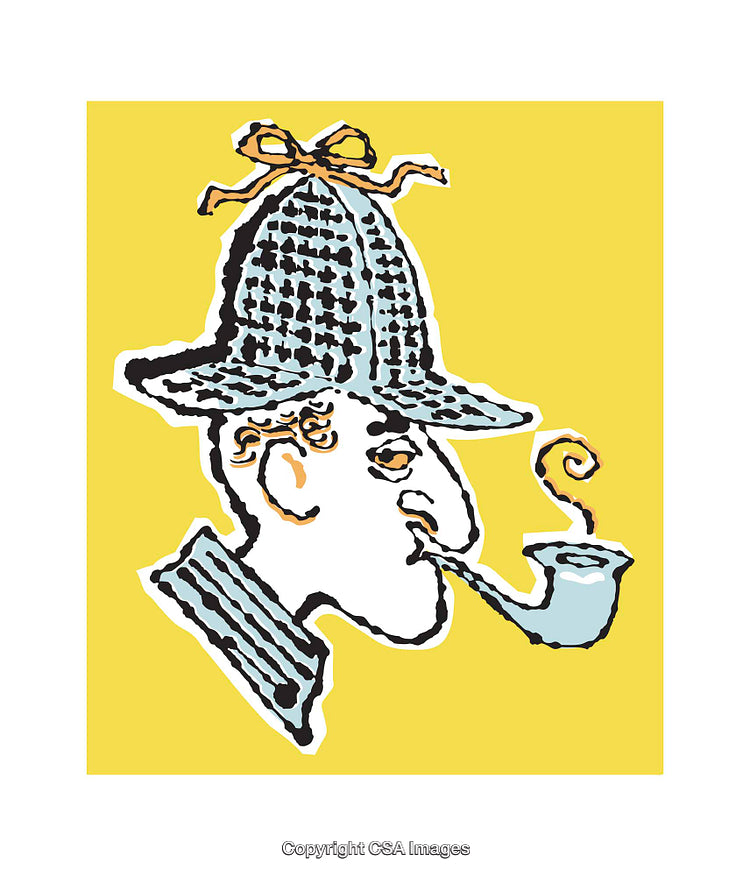 Illustrated Figure with Pipe in Vintage Hat and Bright Background