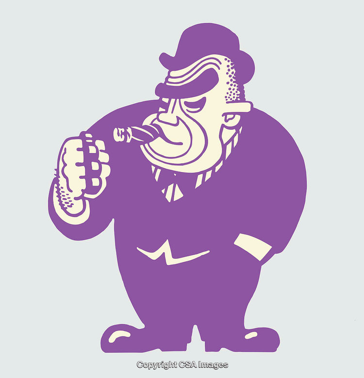 Cartoon Illustration of a Tough Man Smoking a Cigar